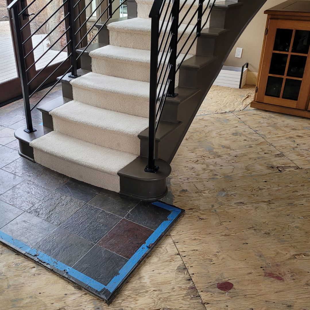 tile removed around a staircase