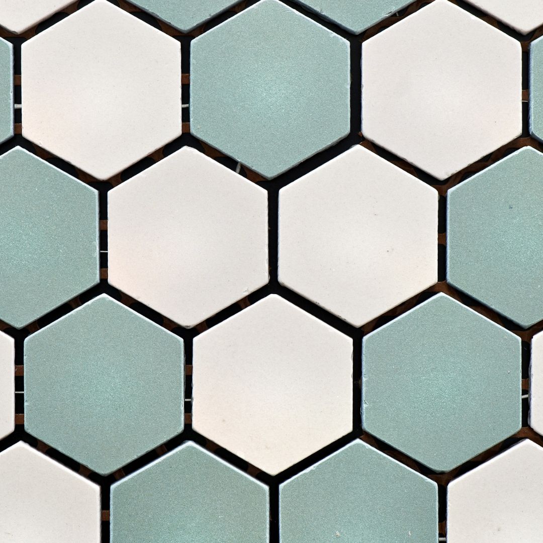 White and blue hexagon tiles. 