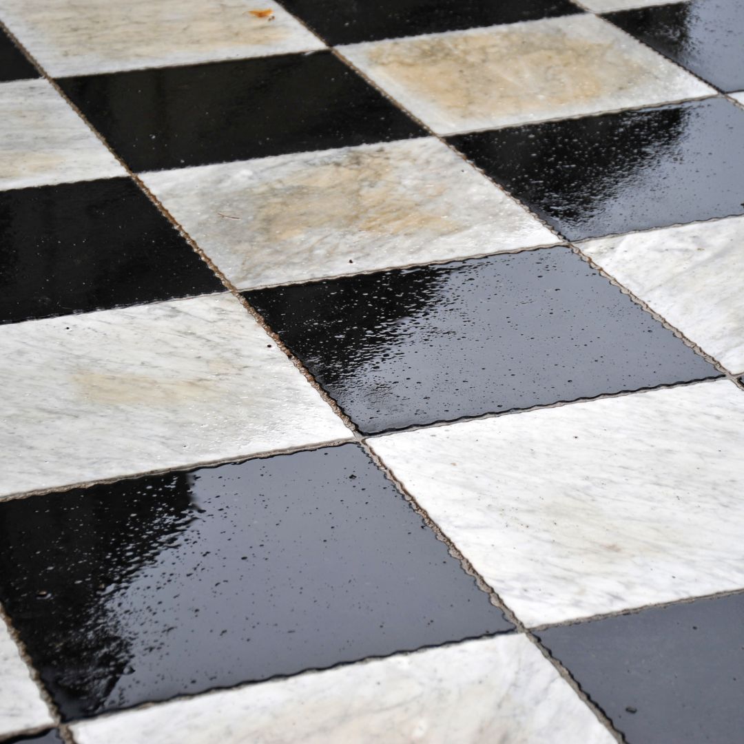 Black and white tile flooring. 